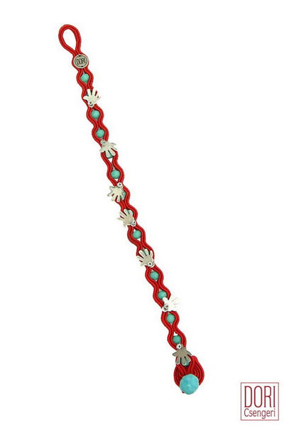 Hamsa Red String Bracelet, silver