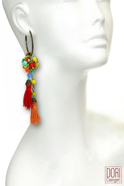 Carmel statement hoop earrings with tassels