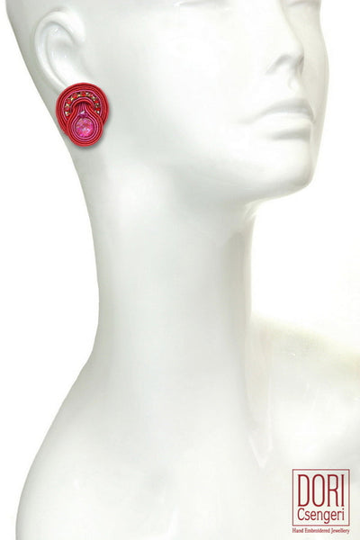 Vivid Red Casual Clips Earrings